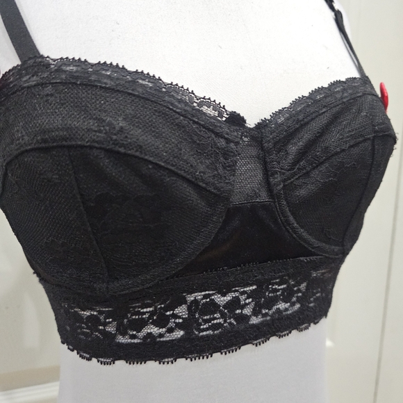 Vintage Hot Topic Goth Morbid Threads Black Lace Strappy Lingerie Bra Bustier S - Picture 10 of 13